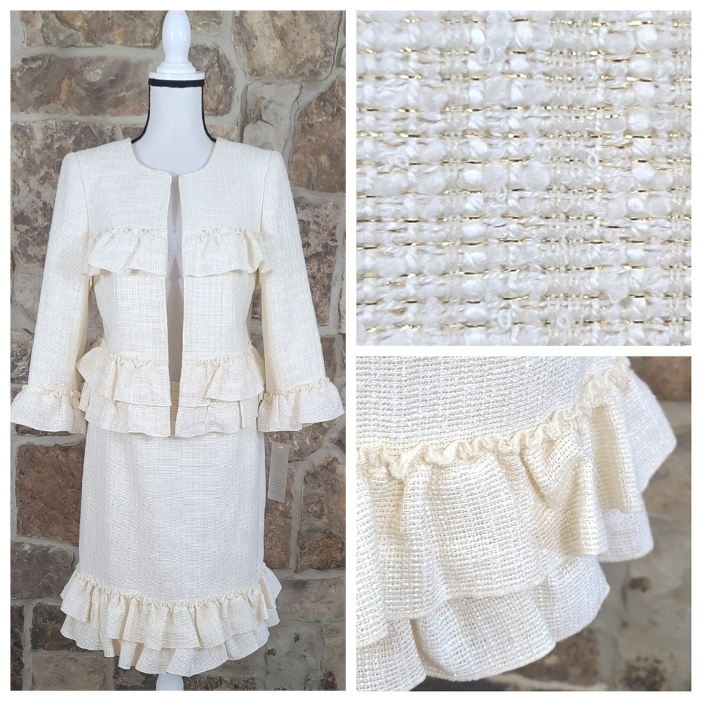 NWT Nanette Lepore 4 Metallic Ruffle Skirt Suit Set